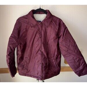 Vintage Towncraft Burgundy Sherpa Lined Nylon Coach Jacket Snap Bomber Retro USA